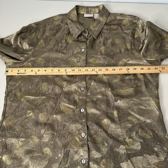 Chicos Button up Shirt Metallic Brocade Jacquard Size L - Picture 9 of 10